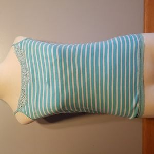 3/$25 LIMITEDTOO BRA TOP CAMI 14 Bright Teal White Stripe Lace Sequin Y2K